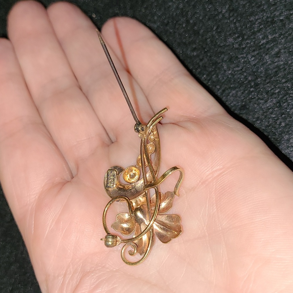 Vintage Carl-Art 12KT GF Floral Brooch  Rose Gold Filled Art Deco Wire Scrolls - Picture 6 of 8